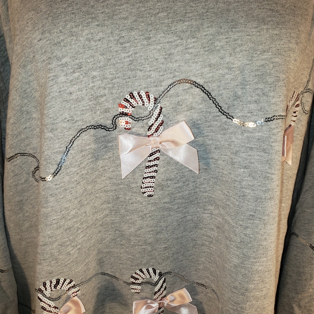Ellos Gray Sweatshirt With Candy Cane Sequin Detailing - 1X - Picture 2 of 6